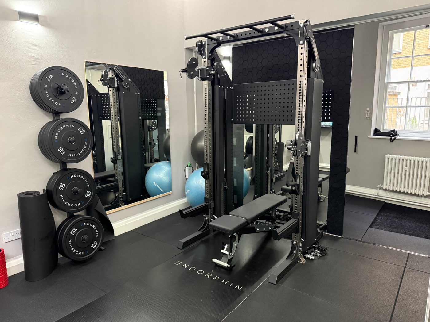 Rack, cables and weights at the Gough Square studio